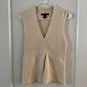 August Silk Knits Cream V-Neck Sleeveless Sweater Top